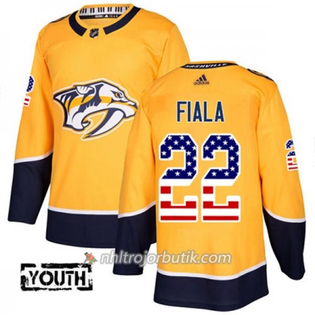 Barn Ishockey Nashville Predators Tröja Kevin Fiala 22 Adidas 2017-2018 Guld USA Flag Fashion Authentic